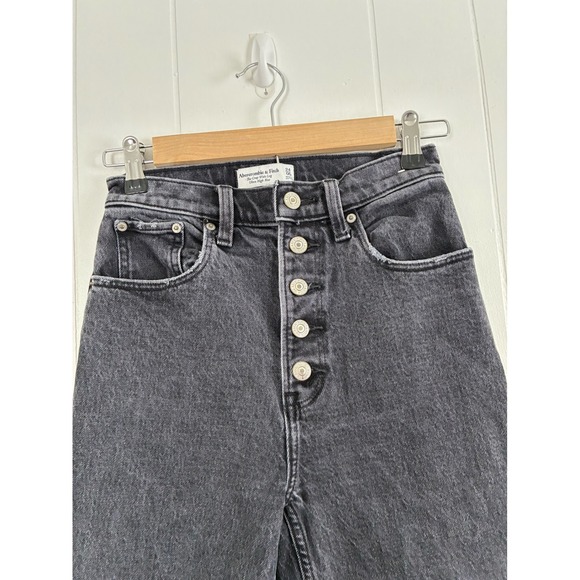 Abercrombie Fitch Ultra High Rise Crop Button Fly Jeans Charcoal Wash Size 24 - Picture 4 of 8